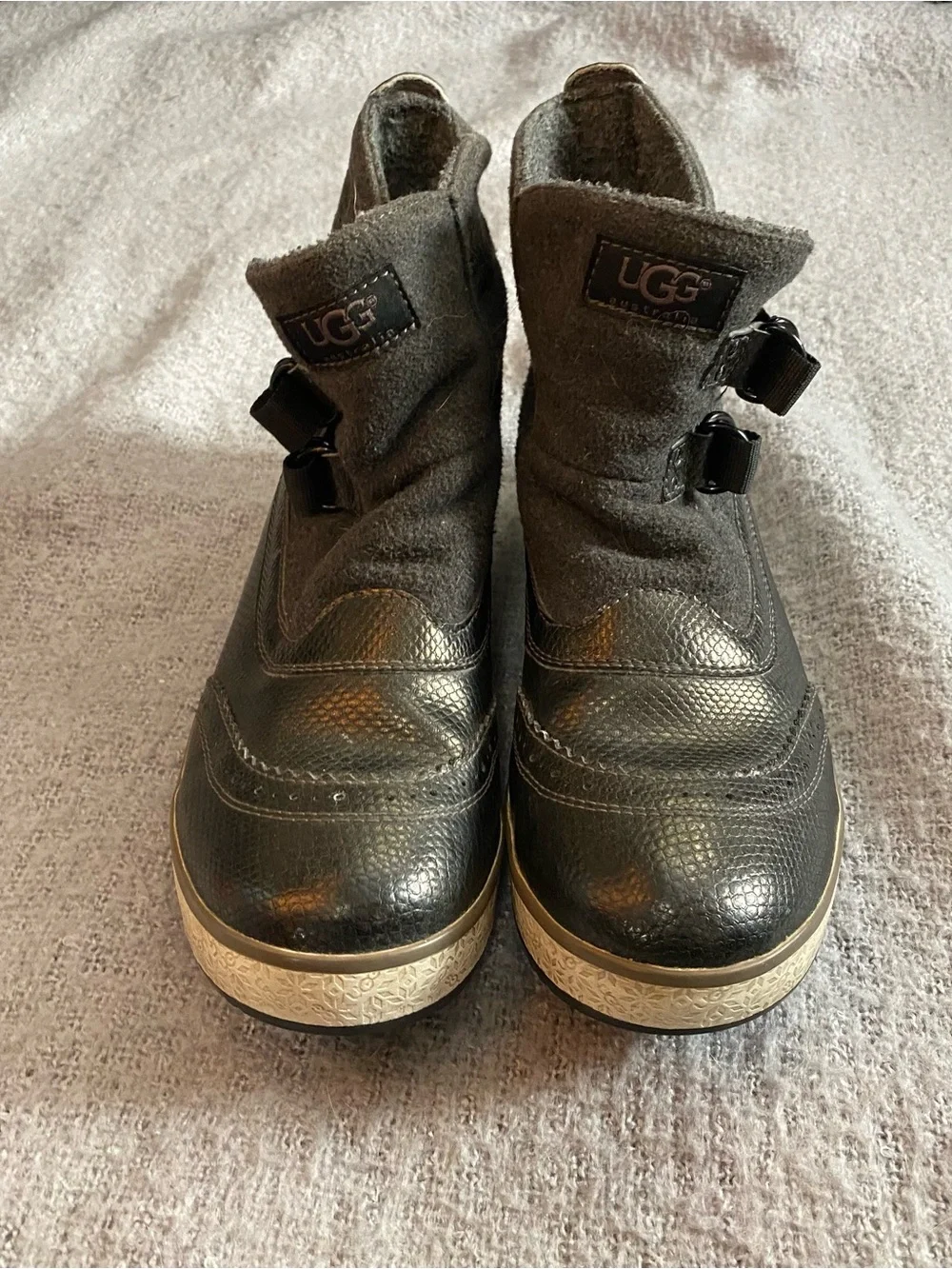 UGG Black Leather & Wool Hybrid Ankle Boots